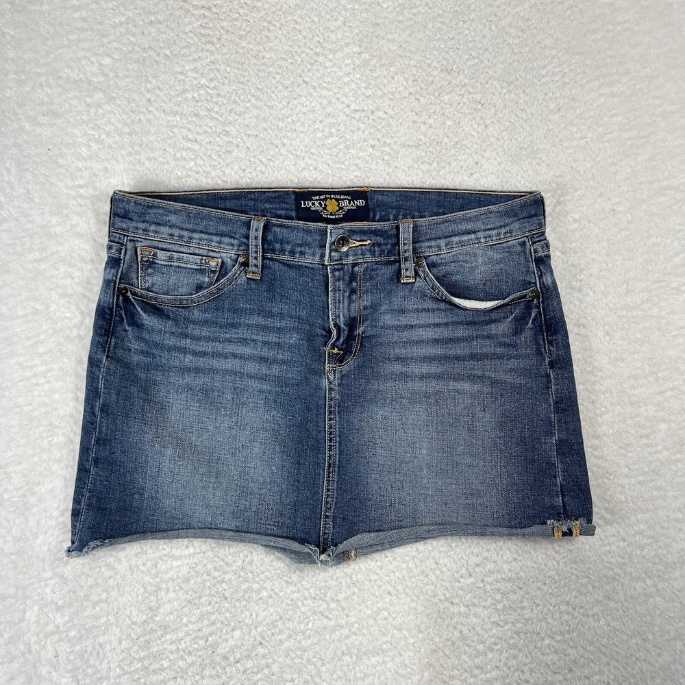 Lucky Brand Mini Short Skirt Womens 8/29 Blue Dark Wash W33 Denim Cotton Zip Fly